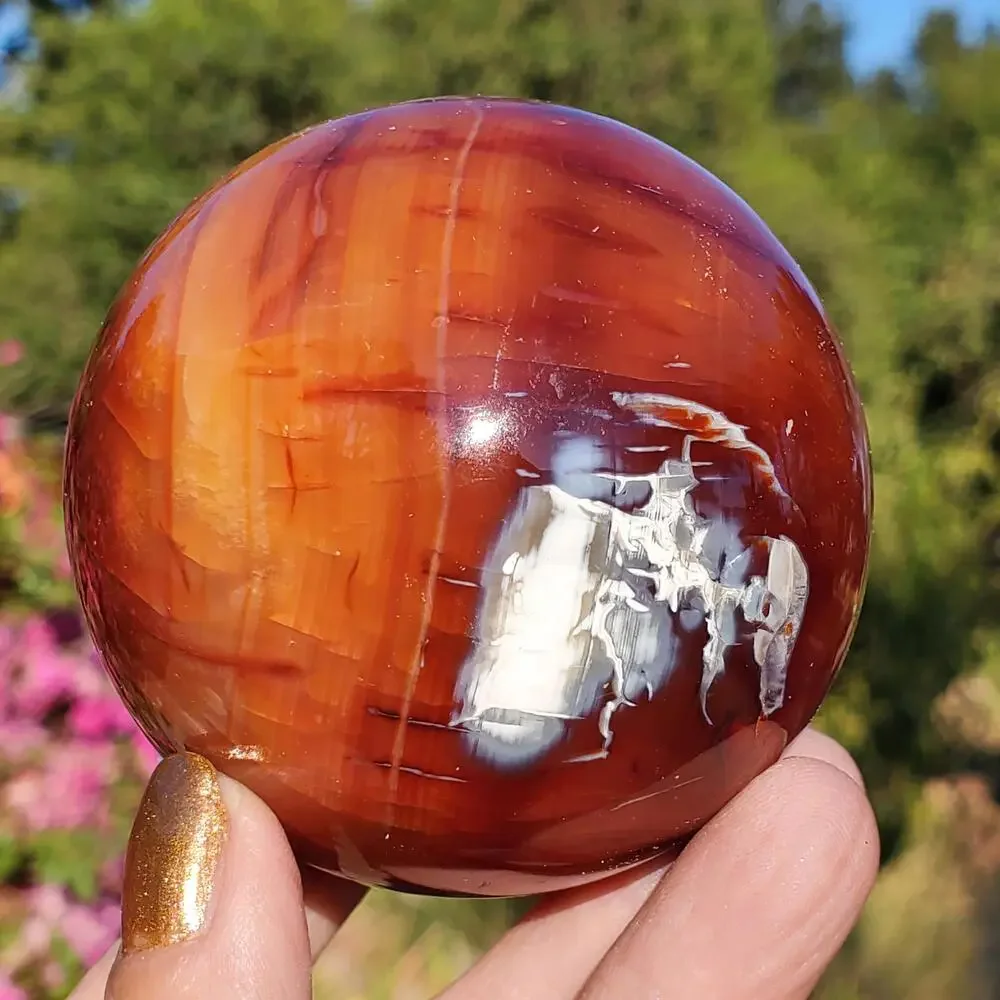 Carnelian Orca Agate Mix Translucent Druzy Cave Crystal Sphere 390 grams 66mm